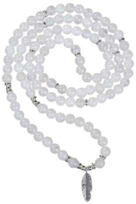 Inspirational Yoga Beads Bracelet 108 Mala Stone Necklace avec Dainty Lucky Feather Charm