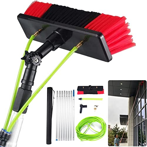 33ft / 10m Water Fed Window Cleaning Pole Conservatory Solar panel Extension Extendable Extended Telescopic Brush Squeegee Equipment Hose Fed Kit.