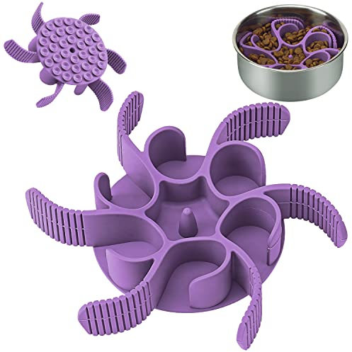 Anipaw Dog Slow Feeder Bowls Silicone Spiral Pet Food Feeder Insert to Slow Down Eating for Large Medium Small Breed Dogs Perfect with Stainless Steel Glass Ceramic Pet Bowls (Purple)