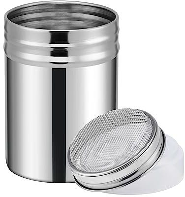 Xthuge 1 x Puderzuckerstreuer aus Edelstahl, mit Deckel, Sieb für Zimt, Zucker, Pfeffer, Kakao, Mehl, klein