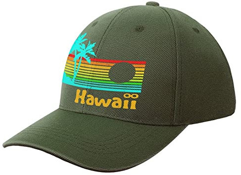 XVBCDFG 80er Jahre Retro Vintage Hawaii Druck Verstellbare Baseball Kappe Sonnenblende Papa Sport Hut für Männer Frauen Trendy, Armee-Grün, One size