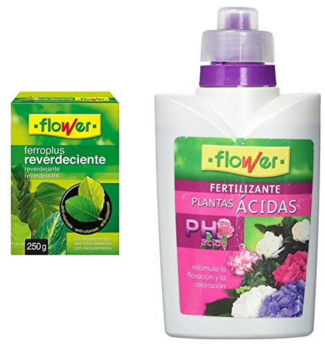 Flower Ferro-Plus Reverdeciente, Juego de Fertilizantes para Plantas cidas con Fertilizante Lquido, 500 ml & Grnulos, Ideal para hortensias, gardenias, camelias y azaleas, Fertilizante Flower