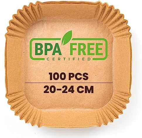 PORTENTUM Papel freidora aire 100 unidades de 20-24 cm Cuadrado. Papel Air Fryer Grado alimenticio BPA free, FDA y LFGB