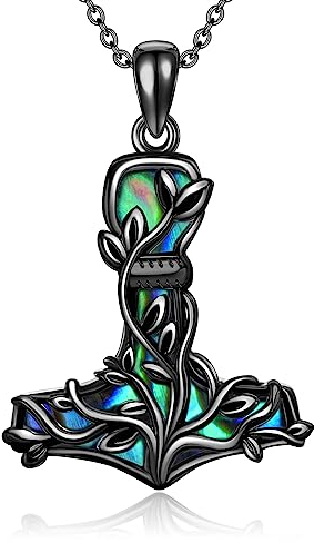CUPENDA Thor Hammer Halskette Sterling Silber Schwarz Mjolnir Baum des Lebens Anhänger Nordic Wikinger Schmuck Geschenke für Damen