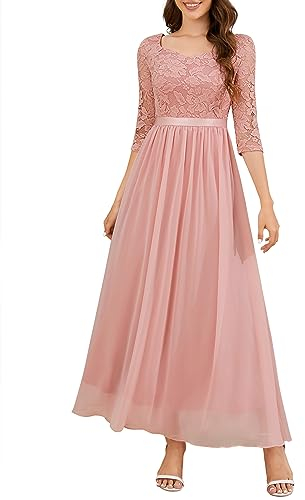 WedTrend Women's Bridesmaid Dress 3/4 Sleeve Prom Dresses Sweetheart Neck Evening Gowns Floor Length Formal Dress for Wedding Guest WT0312BlushS