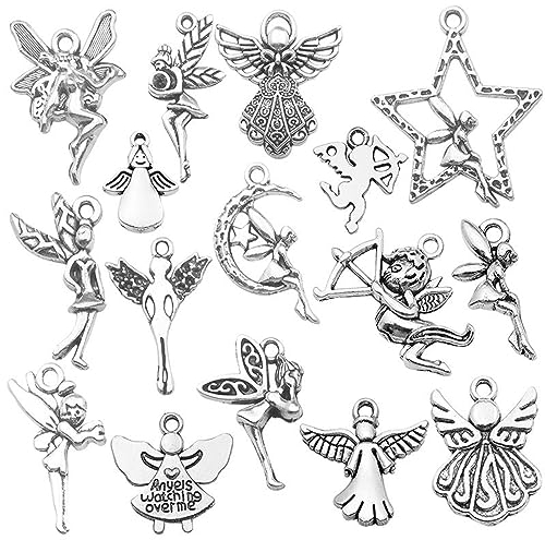 Plstod Schutzengel Anhänger, 64 Stück Kleine Engel, Charms Anhänger Set, Anhänger für Armbänder, Schlüsselanhänger Danke Anhänger für DIY Ohrringe Halskette Schmuck Handwerk Zubehör