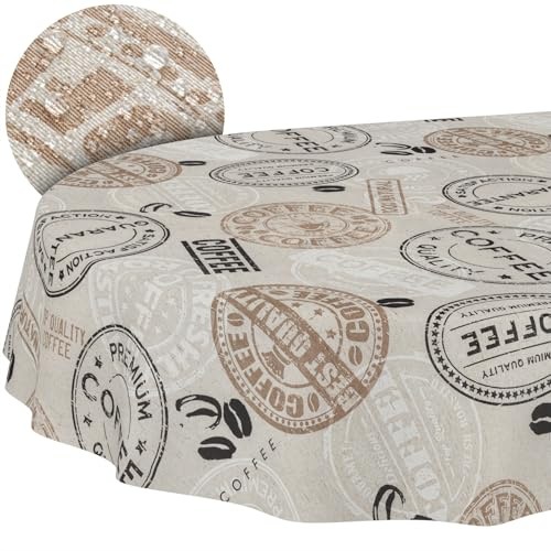 ANRO Tischdecke abwaschbar Kaffee oval 180x140 cm Gartentischdecke | Tischwäsche aus beschichtetem Stoff – schmutz- & wasserabweisend, pflegeleicht – waschbar bei 30 °C