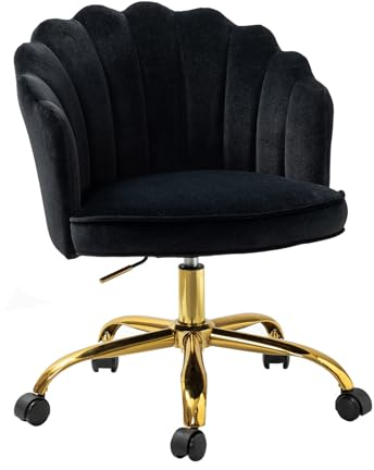 HULALA HOME Bürostuhl mit goldenem Gestell, moderner und gepolsterter Schreibtischstuhl, Schminktischstuhl aus Samt, Verstellbarer Drehstuhl, Schwarz
