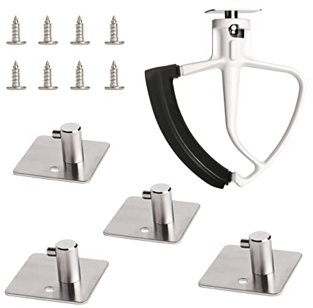 KLOWOAH Stand Mixer Attachment Holder Compatible with Kitchenaid Attachments,for Flat Beater,Flex Edge Beater,Wire Whip,Dough Hooks,Stainless Steel Hangers (Pack of 4)