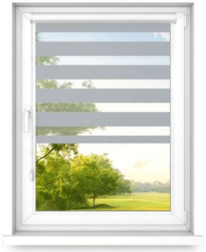 Time4blinds Zebra Roller Day and Night Blind for Window and Door - Aluminium Cassette, Double Translucent Fabric, Stick-on, No Drill - Width 50-160cm, Height 50-200cm