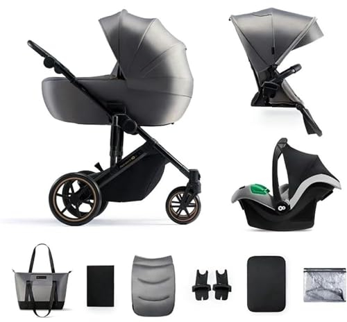 Kinderkraft Prime 2 Kinderwagen + Babyschale + Schutzhülle für Auto Mink Pro – Shadow Grey