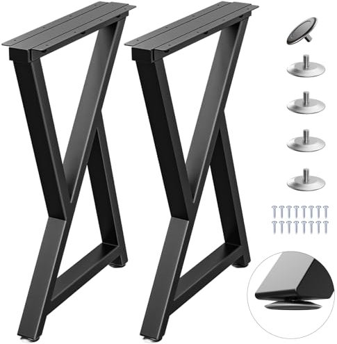 TOCRETOARE Lot de 2 pieds de table en métal robuste pour salle à manger, bureau, banc et table basse, 71,1 x 45,7 cm, noir industriel