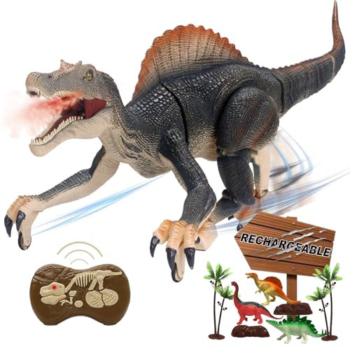 BUBUQE Remote Control Dinosaur Toys for Boys Electronic RC Spray Raptor Toy Walking Roaring Jurassic Spinosaurus Realistic 18.1 Dino Rechargeable Birthday Gift for Kids 3 4 5 6 7 8