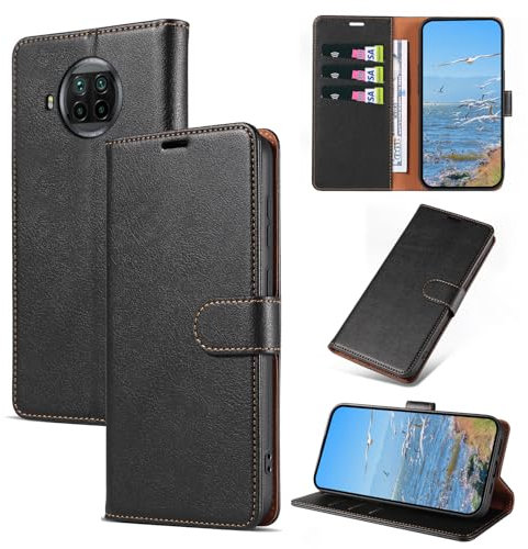 KKEIKO Handyhülle für Xiaomi MI 10T Lite 5G Hülle, Magnet Klappbar Handyhülle mit Kartenfach, PU Leder Stoßfest Schutzhülle für Xiaomi MI 10T Lite 5G, Schwarz