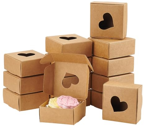NBEADS 30 Stk. Herz Kraftpapier Geschenkboxen, Liebe Thema faltbare Boxen Wiederverwendbar Geschenkverpackung Fall für Hochzeit Geschenkverpackung, 8.5x8.5x3.5cm, Burlywood