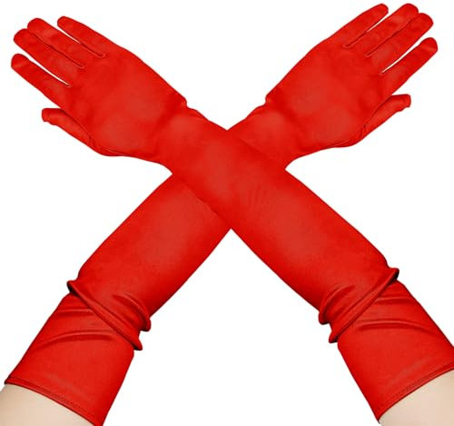Red Satin Gloves, Fancy & Opera - Bride & Halloween Costume Accessories, 1 Pair for Men & Women