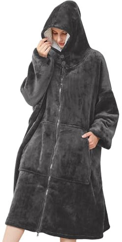 SPFASZEIV Wearable Blanket Hoodie for Women Men Sherpa Oversized Sweatshirt Blankets with Sleeve Pocket Adult Hoodies Dark Grey