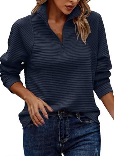 Felpa Donna Senza Cappuccio Felpe con 1/4 Cerniera Navy Abbigliamento Autunnali 2024 Leggera Giacca a Maniche Lunghe