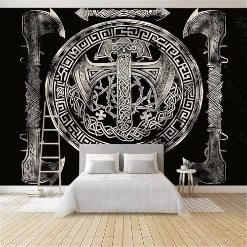 Fototapete Wikinger-Axt-Schild 250x175 cm Vlies Tapete 3D Effekt Moderne Wandtapete Dekoration, für Wohnzimmer Schlafzimmer TV-Hintergrund Wanddeko Wallpaper