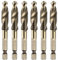 sourcing map 6pcs Combination Drill and Tap Bits Metric M10 x 1.5 Thread 1/4 Hex Shank Roasted Yellow Threading Screw Taps 6542 High Speed Steel Machine Drilling Tapping Tool Kit