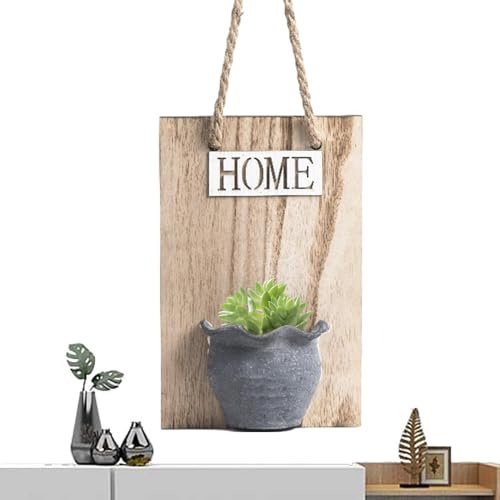 Dreuhuing Fioriera da parete in legno, fioriera rustica da parete con corde lunghe, fioriera da parete in argilla in legno, supporto verticale e da parete, decorazione per soggiorno