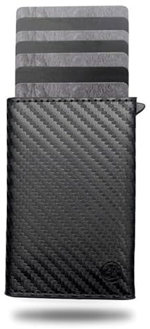ESSENTIALBAG Smart Wallet mit Münzfach, bis 10 Karten - Kompaktes Karten Portemonnaie mit Magnetverschluss Herren, Damen - Slim Wallet veganes Leder, sofortiger Kartenzugriff - RFID (Carbon Stealth)