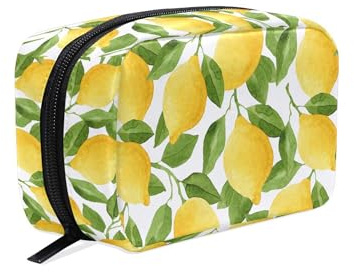 Makeup Bag Make Up Pouch Lemon Yellow Lime Tree Cosmetic Toiletry Bag Storage Travel Makeup Organiser Case with Compartments Beauty Bag for Teenage Girl Women Lady
