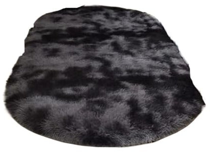 LYHYDMA Teppiche 1pc Oval Tie Dye Teppich Zimmer Nettes Mädchen Boden Weichen Matte Wohnzimmer Erker Fenster Dekor Flauschigen Große Kind Nacht Teppiche(Drak Gray,60x160cm)