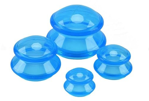 Ventouses en Silicone, Lot de 4 ventouses en silicone anti-cellulite - Appareil de massage pour le corps - Kit de massage sous vide - Anti-âge - Pour le visage et tout le corps (bleu)
