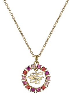 Ted Baker London Molli Monogramm Kristall Anhänger Halskette für Frauen (Gold/Fuchsia Multi Crystal), Messing