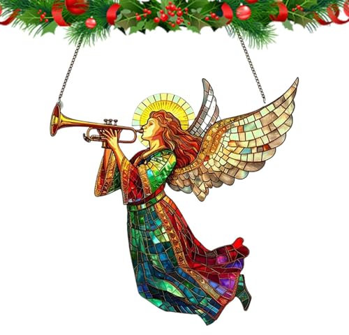 Christmas Window Sun Catchers Stained Glass - Handmade Christmas Angel Sun Catchers - Handmade Unique Christmas Ornaments Keepsake, Christmas Sun Catcher Ornaments, Christmas Tree Decoration
