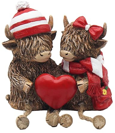 L & P Home & Gifts Highland Cow Dangle Legs Large Double Red | Red Theme, Rustic Styling, Table Display, Display Ready, Charming Decoration, Gift Choice, Shelf Décor