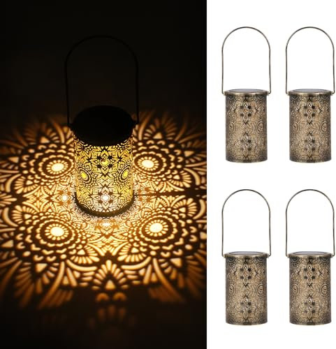 Solarlaterne für Außen 4 Stück, Bonsery IP65 Wasserdicht Solarlampen für Außen Hängend Vintage Metall Bronze, LED Warmweiß laterne Solar Außen Wetterfest für Draußen Balkon Rasen Hof Garten