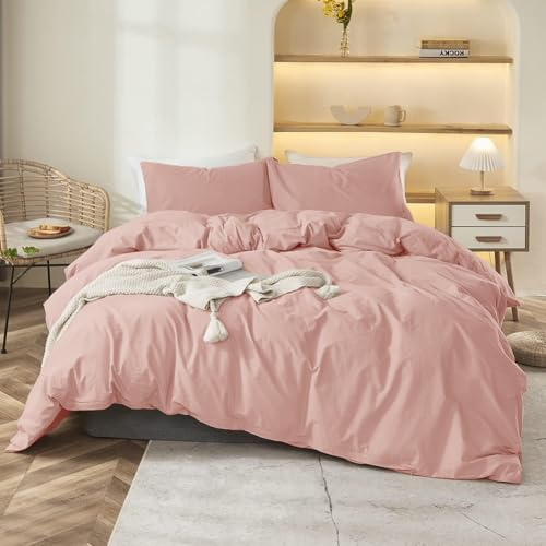 Covebett Bettwäsche 135x200 Rosa Mädchen Uni Einfarbig Renforce Microfaser Bettbezug Set 2 Teilig Pink Unifarben Weich Bügelfrei Einzelbett Deckenbezug Reißverschluss und Kissenbezug 40x80 cm