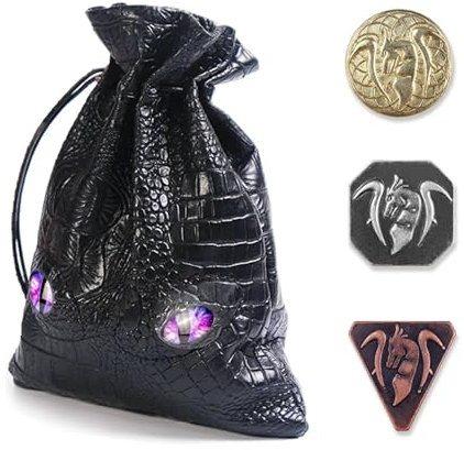 120 STÜCKE Metallmünzen Gold Silber und Kupfer & Drachen leuchtende Augen Ledertasche, gefälschte Münzen für DND, Fantasy-Münzen für Spielmarken, RPG-Spielzubehör für Brettspiele, Dungeons und Drachen