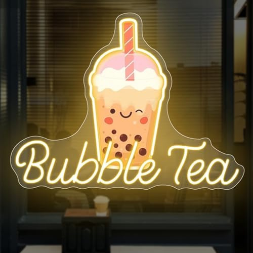 Bubble Tea Neon Sign, Boba Milk Tea LED Light for Cafe Window Wall Decor | Brings a cozy café vibe to boba shops, milk tea bars, dessert cafés and teen rooms with a smiling cup design. Warm White
