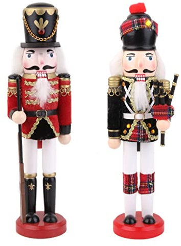 misppro 2 Pieces Wooden Handpainted Soldier Nutcracker Toy Xmas Ornament 30CM