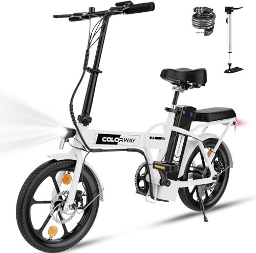 COLORWAY E Bike, Faltbares Elektrofahrrad für Erwachsene, tragbares 16 Zoll EBike, Elektrofahrräder mit Tretunterstützung, 2 Fahrmodi, Pedelec mit 36V 8,4Ah Akku, Rennrad mit 250W Motor,Faltrad,Weiß