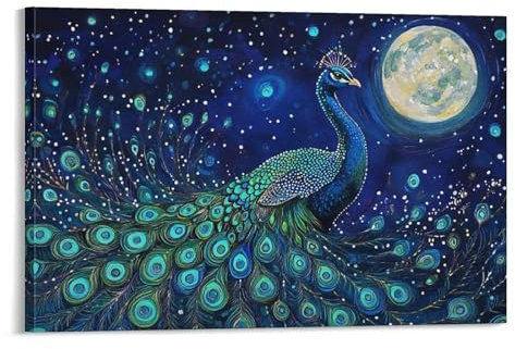 EMYXPAQM Leinwandbilder Sternenlichtmalerei-Pfau Wandgemälde Wohndeko Für Wohnzimmer Schlafzimmer 16x24inch(40x60cm)