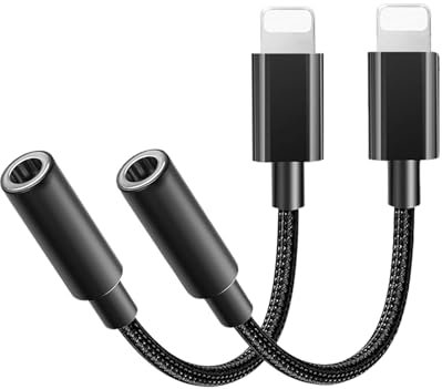 Apple MFi Certified 2 Pack Lightning auf 3,5 mm kopfhörer Adapter kompatibel mit iPhone 14/13/12/11/X/XS/8/7, iPhone Aux Adapter Konverter Dongle (Schwarz)