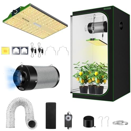 MELONFARM - 2 x 2 Wachstumszelt, 70 W Vollspektrum-LED-Wachstumslicht und 61 x 61 x 121 cm, effizientes Belüftungssystem mit 10,2 cm (4 Zoll)