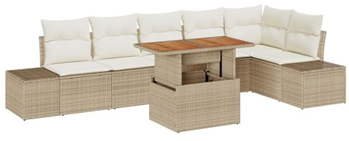 vidaXL 7-teiliges Garten-Sofa-Set mit Kissen in Beige aus Poly Rattan – Modulares Set für draußen; robuste, wetterfeste Möbel für Terrassen und Gärten; perfekte Lounge für Moderne Höfe.