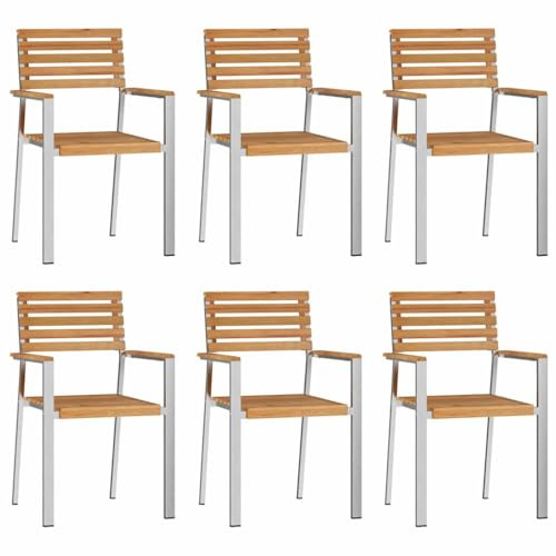 vidaXL Garden Chair 6 pcs Solid Teak Wood and Stainless Steel