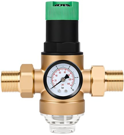 Apritsce Druckminderer Wasser 3/4 zoll, Druckregler Wasser mit Manometer und Siebfilter, Druckminderventil Druckregler Messing für Häuser Gebäude Fabriken
