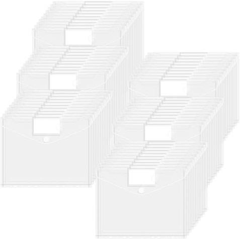 JEFURE A4 Dokumententasche, mit Klettverschluss, Transparent, 60 Stück | Dokumentenmappe mit 11 Löchern und Etikettentasche, Wasserabweisend, für Dokumente Organisation, Büro und Schule