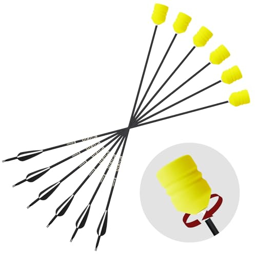 Silipull 6 Pcs 30 Inch Foam Tipped Arrows, 6/12 Pcs Removable Sponge Tip Archery Practice Arrows with Archery Carbon Bow for Compound Bow, Hunting Practice, Combat Game, Training (Yellow)