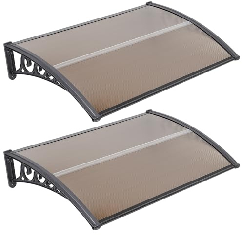 Belfoyer Auvent de Porte d’Entrée DIY, Marquise en Polycarbonate Creux avec Cadre PP et Embouts Aluminium, Protection Contre Pluie, Neige et UV pour Porte, Fenêtre ou Terrasse (100 * 200 cm)