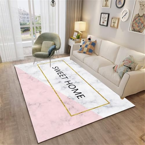 WBDYMX Teppich Wohnzimmer Kurzflor 120x170CM Mädchen Jugendzimmer wohnzimmerteppich modern Rosa Marmor-Effekt-Teppich Grau elegant Bettvorleger Schlafzimmer Area Rugs Kinder