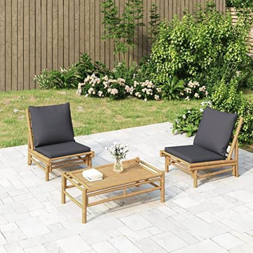 Mokuyary Gartenstühle 2 STK. mit Dunkelgrauen Kissen Bambus