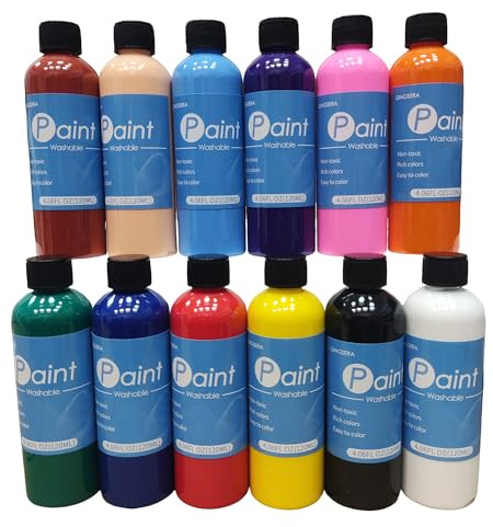 Qingsera Kit di pittura lavabile, pittura per poster, (120 ml ciascuno), set di 12 colori, arti e mestieri, per pittura artistica professionale, si lava via facilmente, progetti fai da te